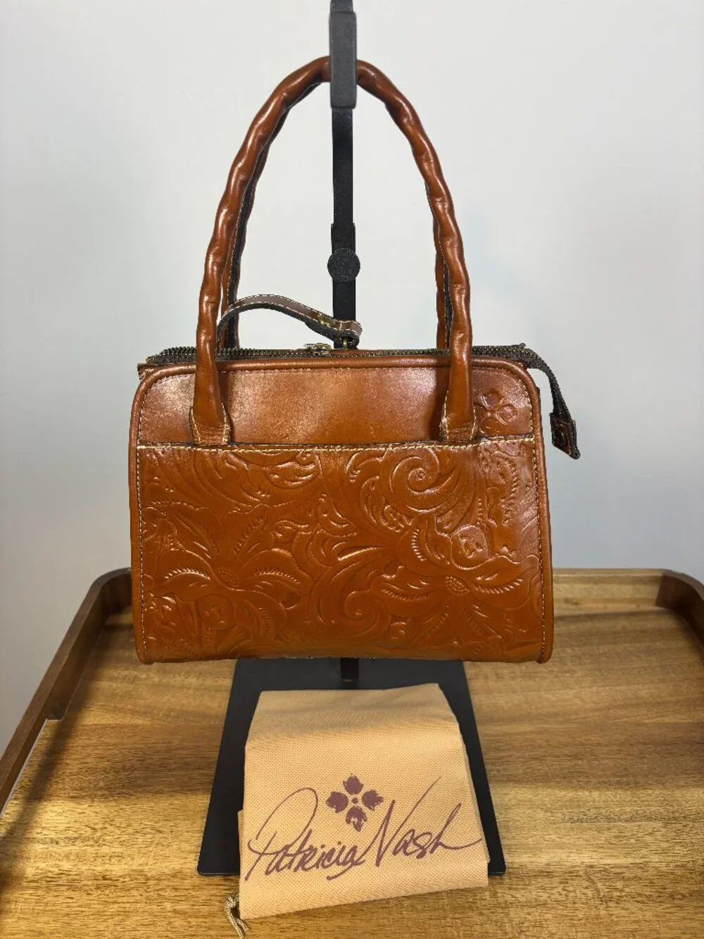 Patricia Nash Small Paris Florence Brown Tooled Floral Leather Satchel New